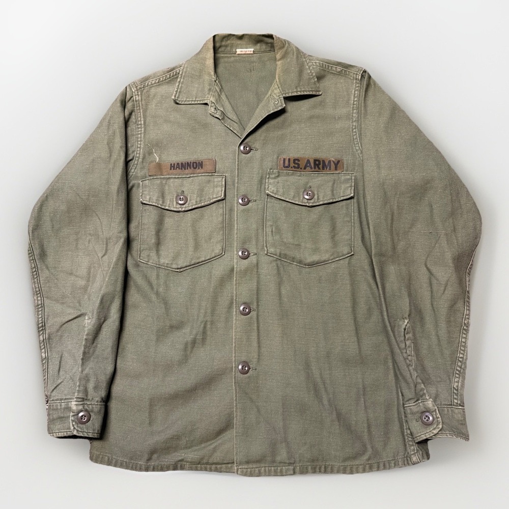 VTG US Army Shirts Mens M Olive Utility Sateen OG-107 Military Vietnam 1970
